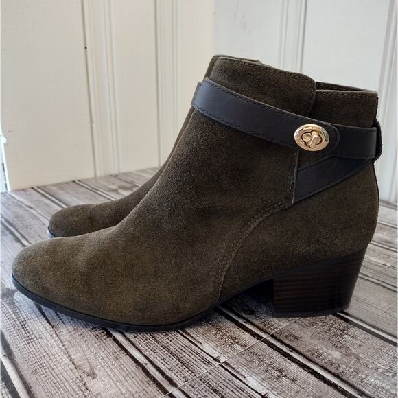 Coach | Dark Olive Green Suede "Patricia" Ankle Boots 10B - Picture 2 of 14